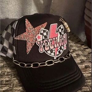 Black Yeehaw Cap with Star and Chain